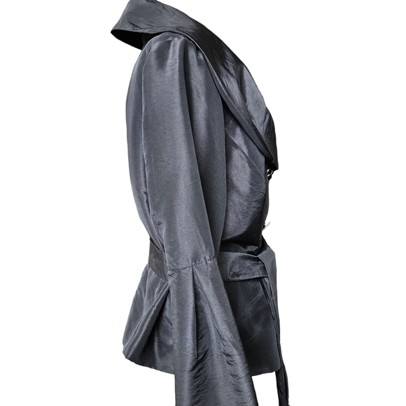 Spanner evening formal event cocktail black jacket blouse with sash shiny 12 - Picture 4 of 15